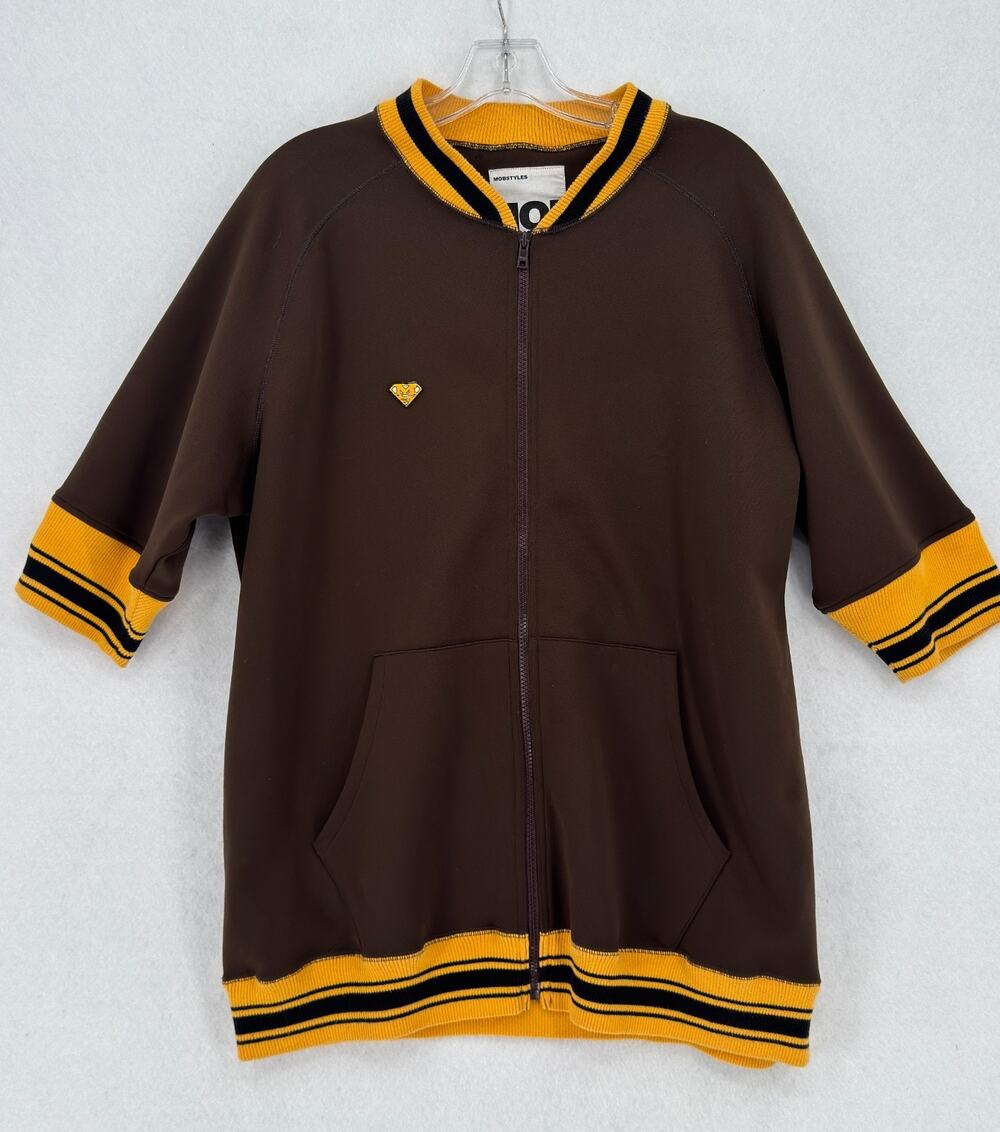 MOBSTYLES Brown Yellow Streetwear Short Sleeve Full Zip Track Jacket Sz XL